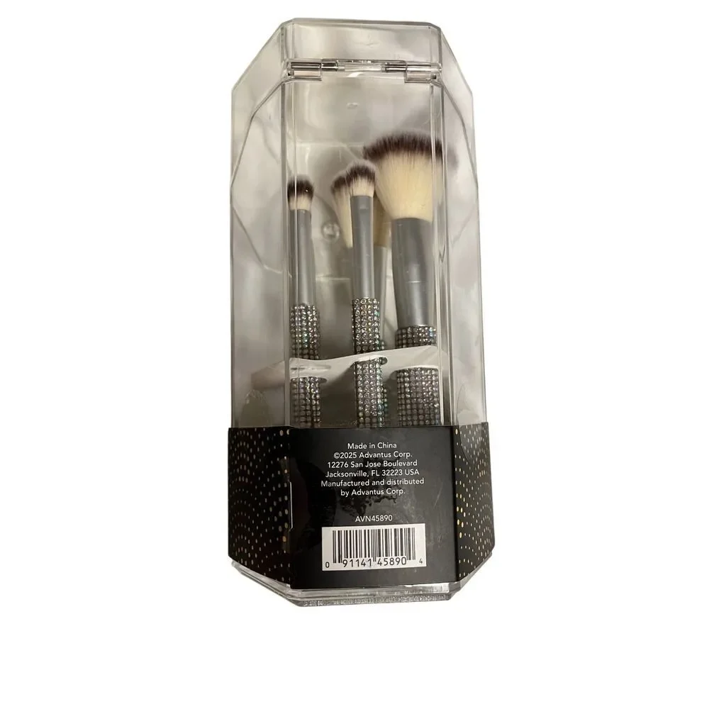 Advantus 5PC Makeup Brush Set Women OS Silver New Rhinestone Clear Organizer